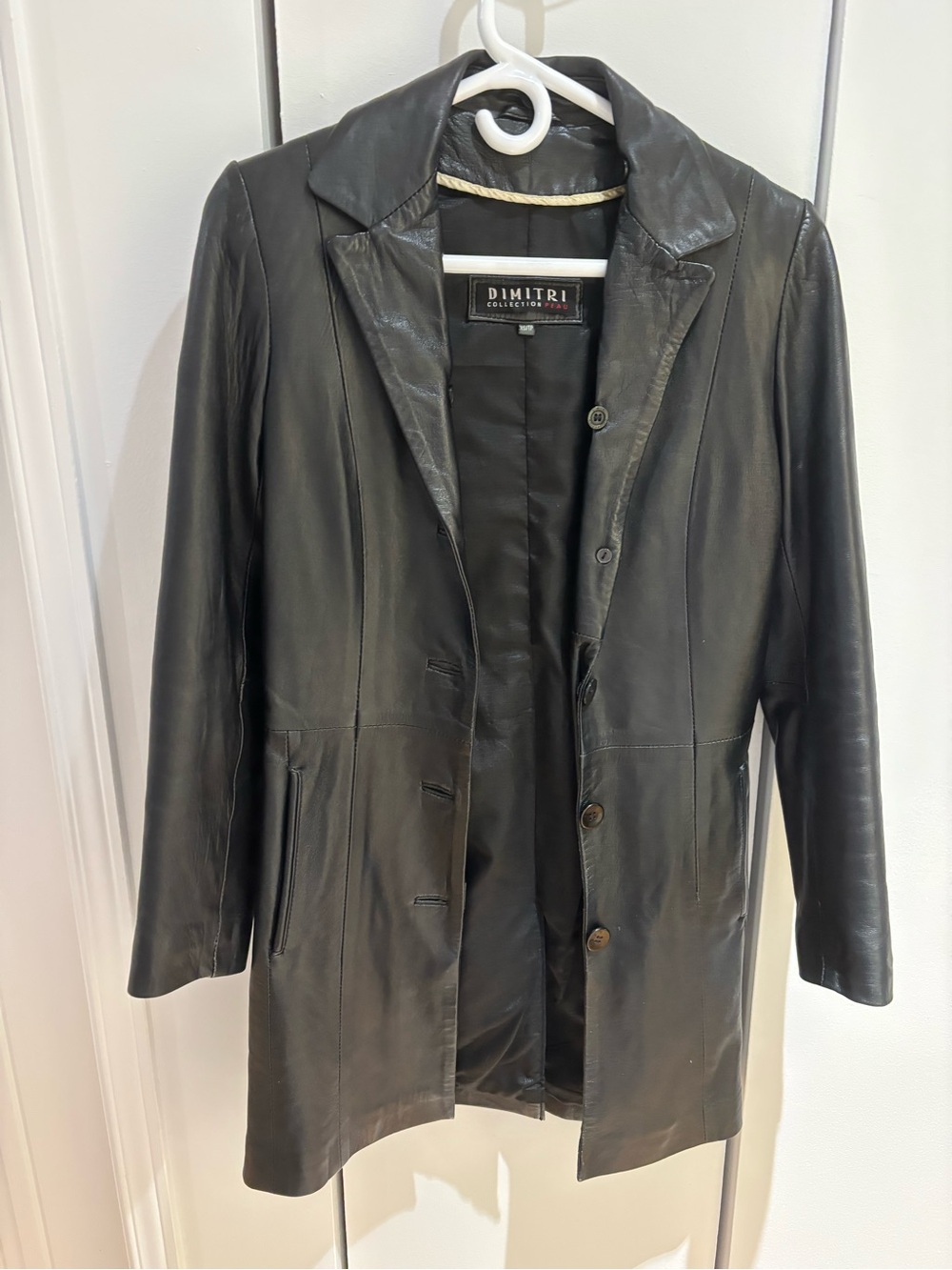 Black Leather Button-Front Jacket